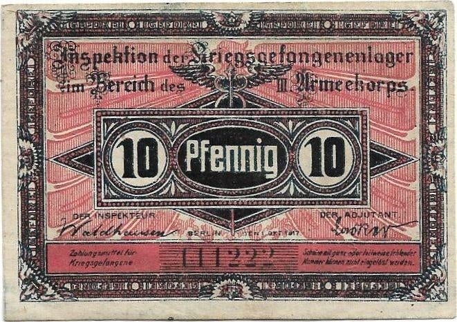 WOI kampgeld Brandenburg 10 pfennig 1917 POW, Postzegels en Munten, Bankbiljetten | Europa | Niet-Eurobiljetten, Los biljet, Duitsland