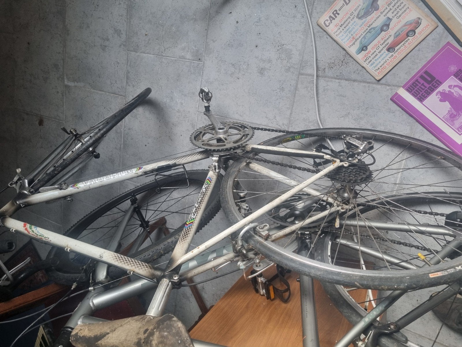 Minerva racefiets frame met derailleur en wielen, Frame, Gebruikt, Staal, Ophalen of Verzenden