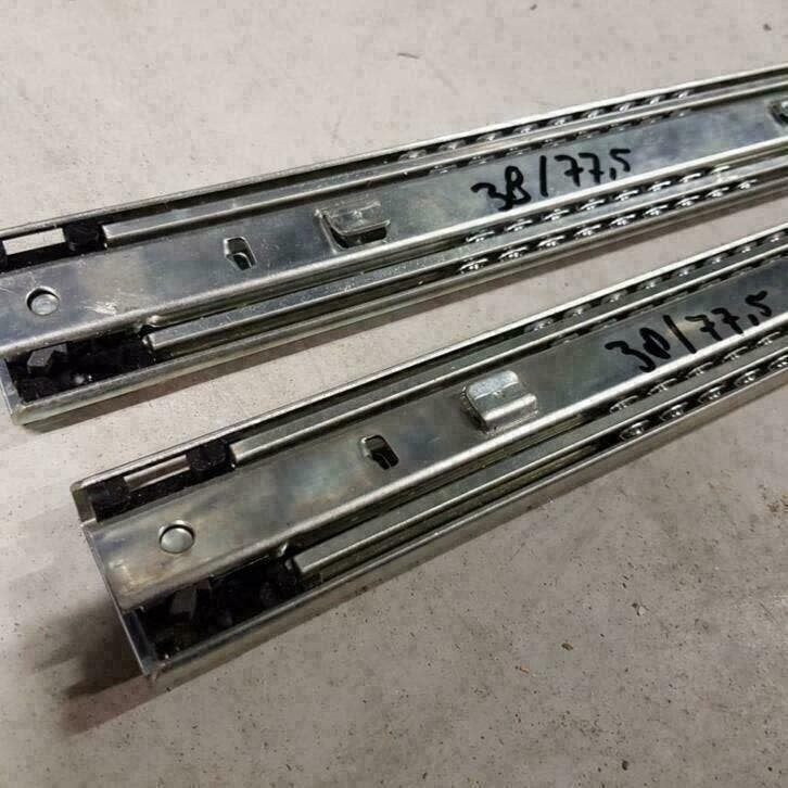 5x zware ladegeleiders met rem 38/77,5 cm voor een ladekast, Ophalen, Gebruikt, 50 tot 100 cm, Minder dan 100 cm