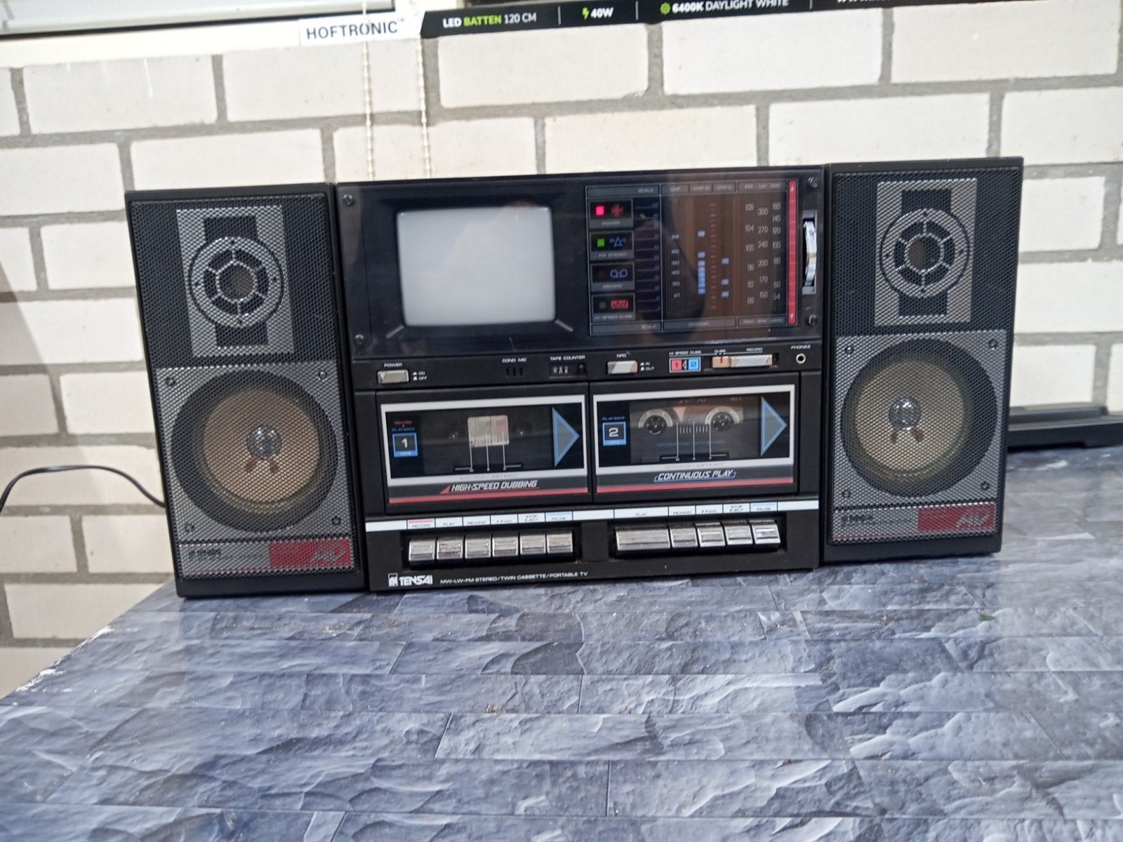 Vintage Tensai TR-2000 Boombox met TV en Dubbel Cassettedeck, Ophalen, Gebruikt, Minder dan 40 cm, Overige merken