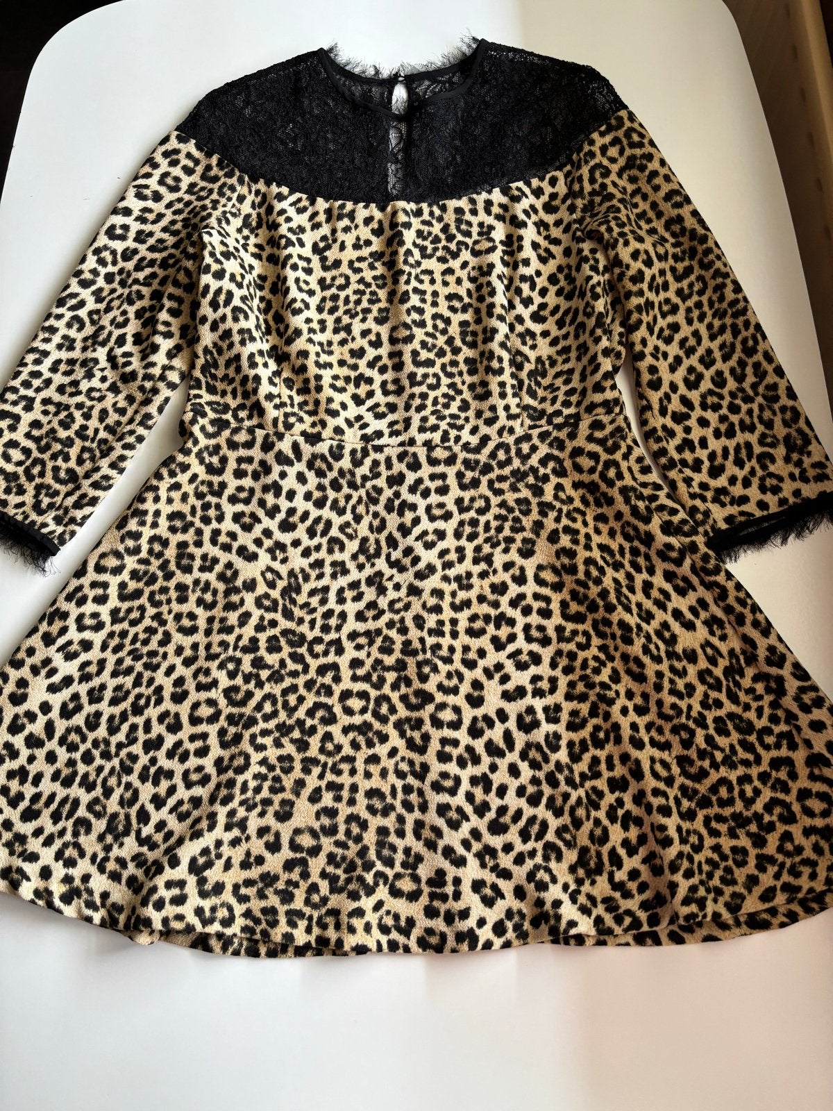Zara Basic Luipaardprint Jurk met Kanten Details, Maat 38/40 (M), Meerkleurig, Ophalen of Verzenden, Zo goed als nieuw
