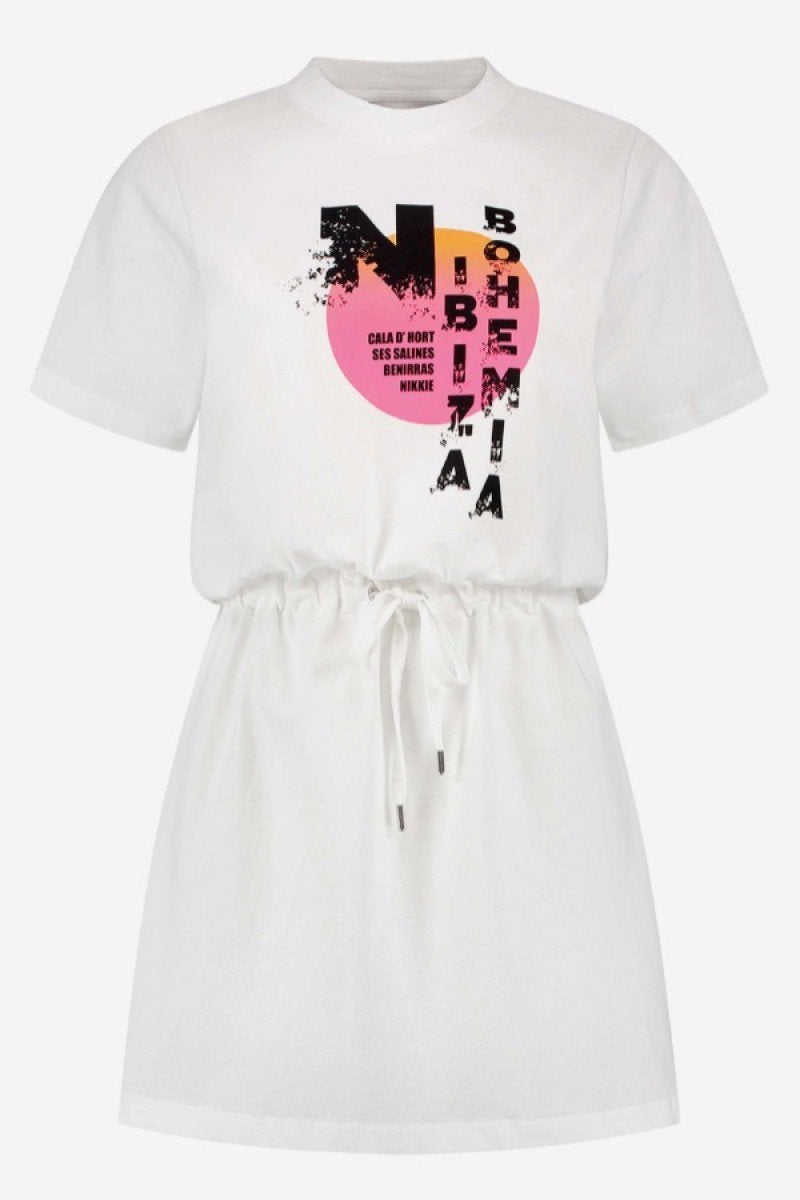 NIKKIE t shirt jurk maat 34, valt ruim, Kleding | Dames, Jurken, Wit, Ophalen of Verzenden, Zo goed als nieuw, Maat 34 (XS) of kleiner
