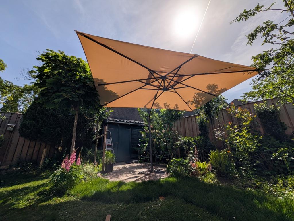 IKEA zweefparasol seglarö 330x240cm beige incl. parasolhoes, Ophalen, Gebruikt, Zweefparasol