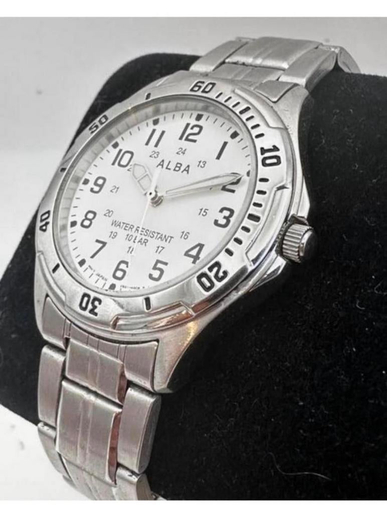 Vintage SEIKO Alba V501-0FG0 analoog Quartz mens watch 10bar, Seiko Alba, Staal, Polshorloge, Ophalen of Verzenden