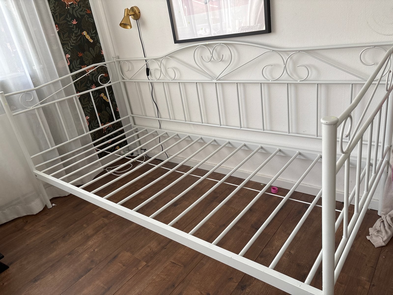 IJzeren eenpersoonsbed 90x200 cm - Wit, Huis en Inrichting, Slaapkamer | Bedden, Ophalen, Gebruikt, 90 cm, Eenpersoons