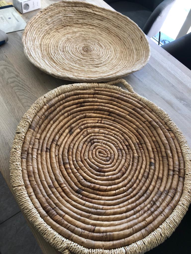 Decoratieve rieten schalen - Set van 2, Schaal, Rond, Ophalen of Verzenden, Zo goed als nieuw