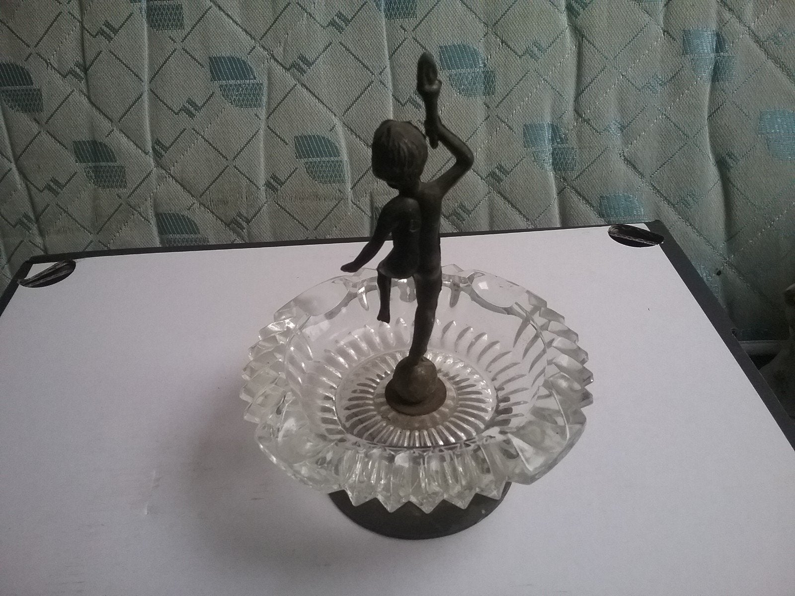 Vintage asbak met bronzen beeldje - Jongen met toorts, Ophalen of Verzenden