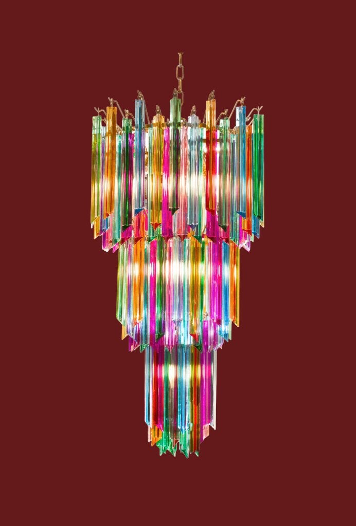 Grote Kleurrijke Glazen Kroonluchter Boho Hanglamp Gekleurd, Ophalen of Verzenden, Nieuw, Glas, Kleurrijk Werelds Vintage Boho Landelijk Stoer Uniek Gekleurd