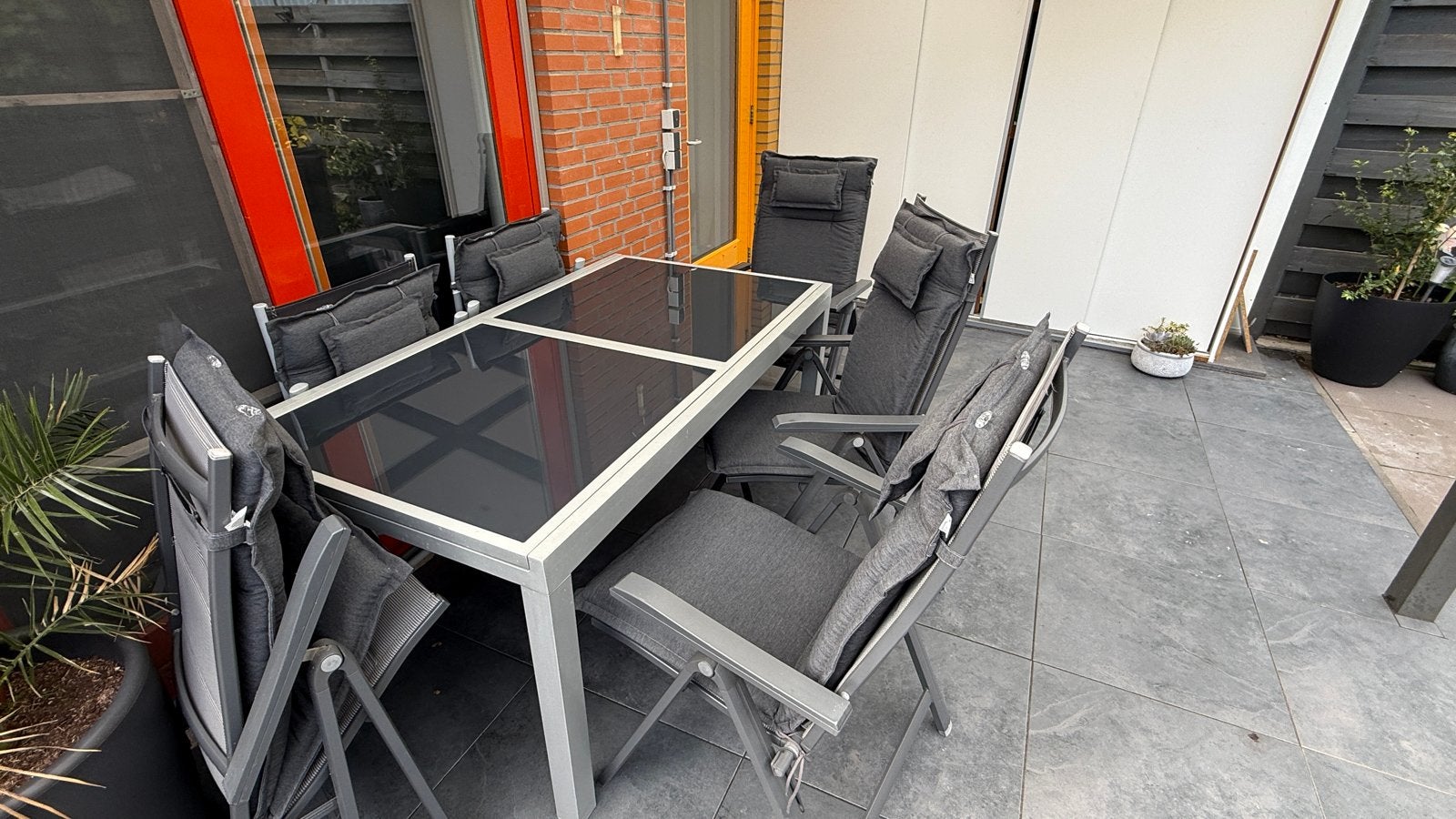 Lidl uitschuifbare tuinset met 6 stoelen en kussens, Ophalen, Eettafel, 6 zitplaatsen, Aluminium