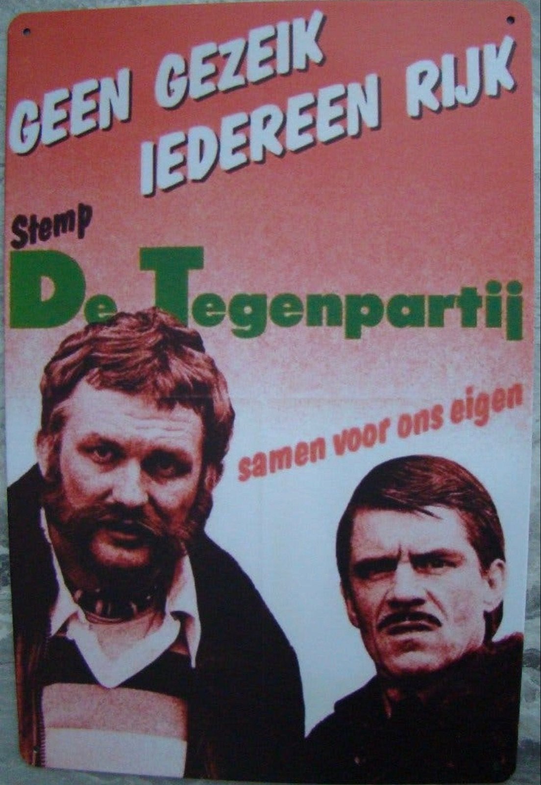 De Tegenpartij - Geen Gezeik Iedereen Rijk - Metalen Bord, Ophalen of Verzenden, Nieuw, Metaal, Reclamebord