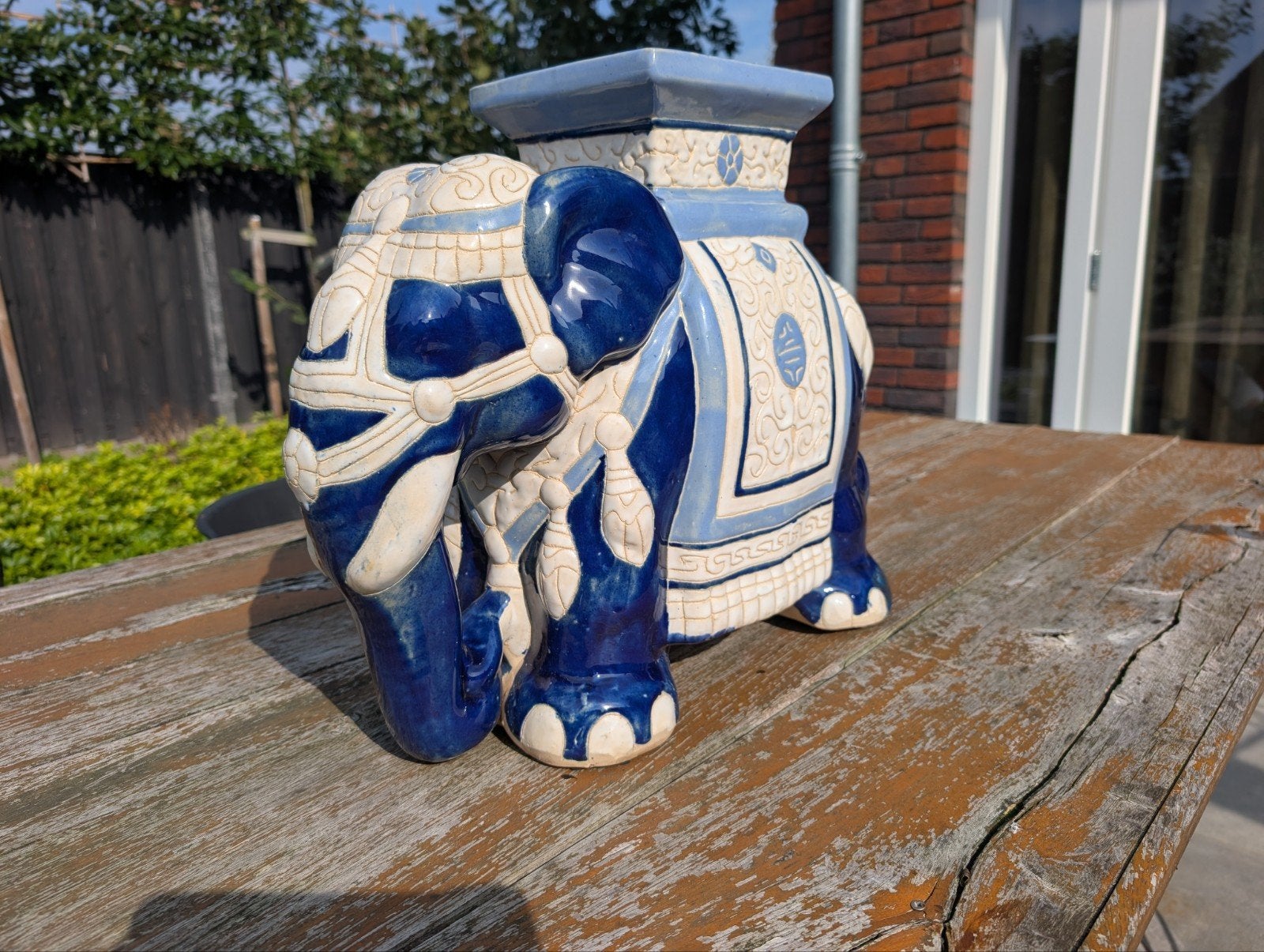 Vintage Keramieken XXL Olifant - Blauw/Wit Decor, Ophalen