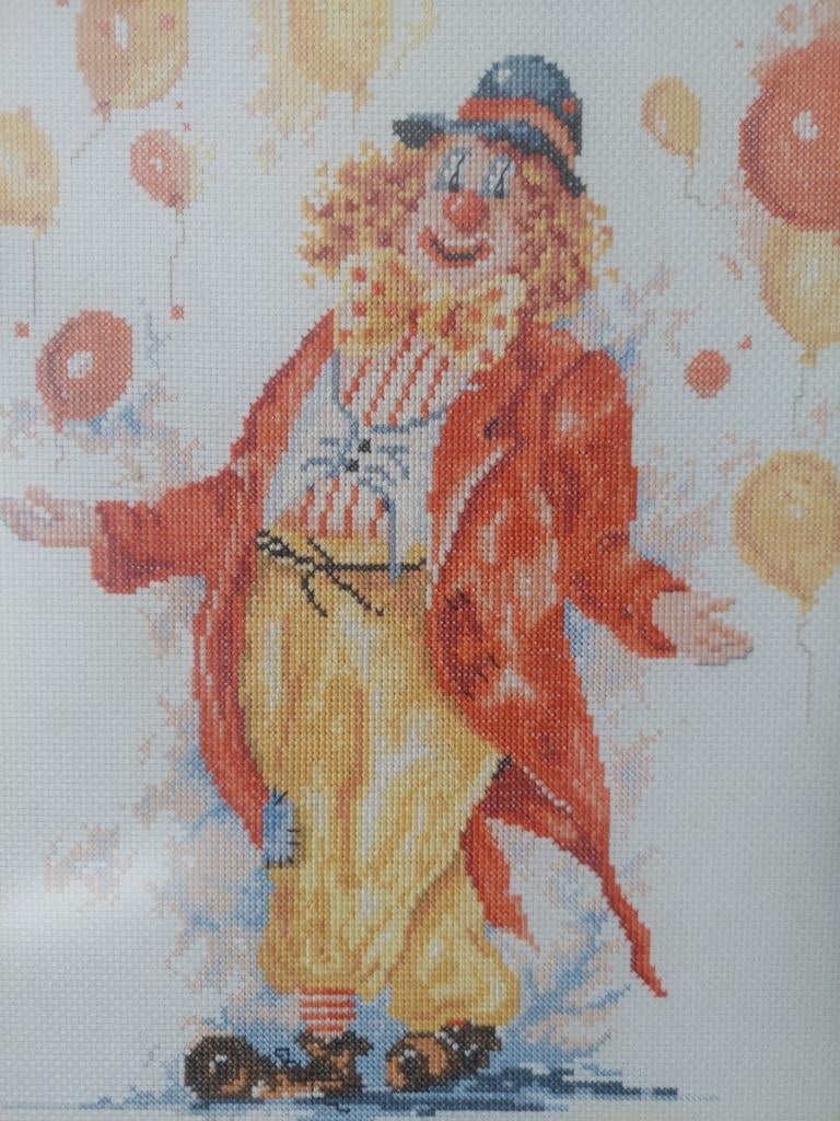 Geborduurd schilderij clown - oranje/geel - kinderkamer, Ophalen of Verzenden