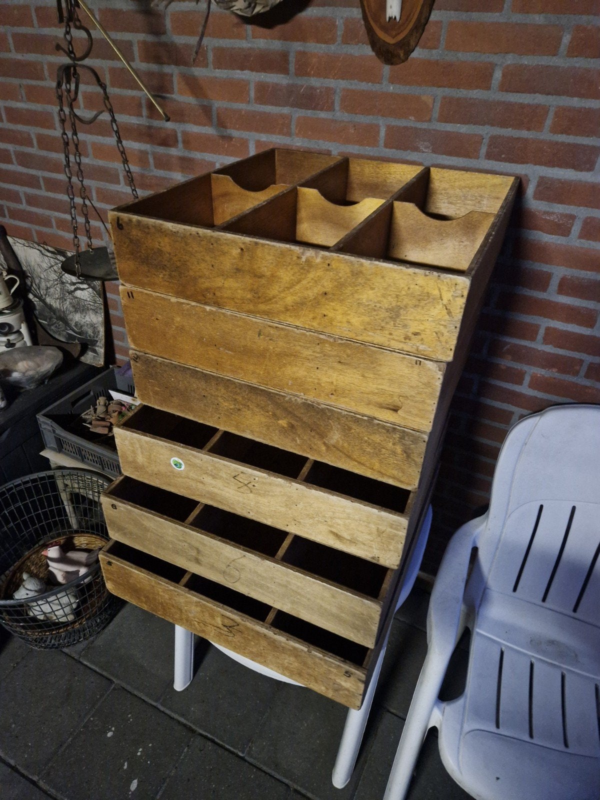 Vintage houten sorteerkasten / opbergbakken, Ophalen of Verzenden