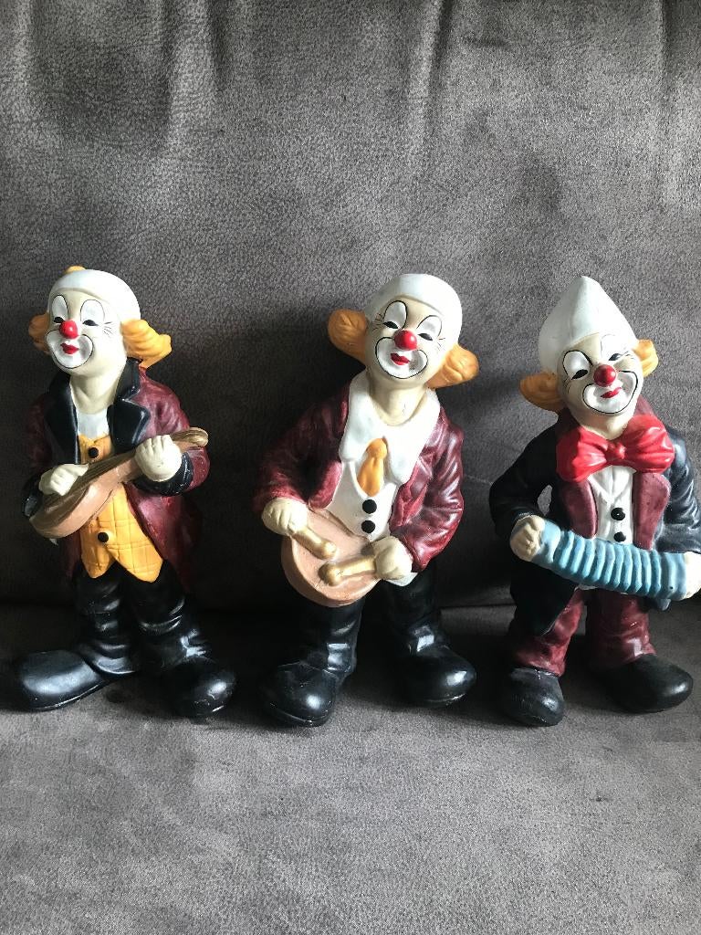 3 Vintage Beeldjes Muziek Clowns van Keramiek., Verzamelen, Ophalen of Verzenden, Zo goed als nieuw, Mens