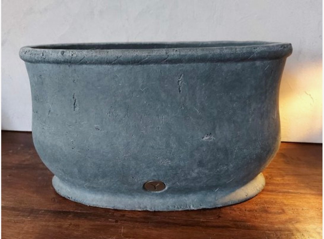Set van 2 Brynxz plantenbakken/potten – grijs – ovaal, Tuin en Terras, Ophalen, Zo goed als nieuw, Steen