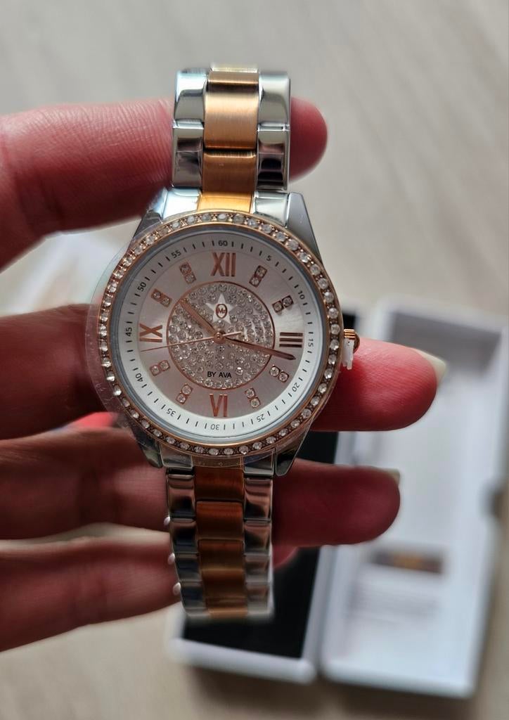 Mr. O by AVA horloge zilver/rosegoud met steentjes, Ophalen of Verzenden, Nieuw