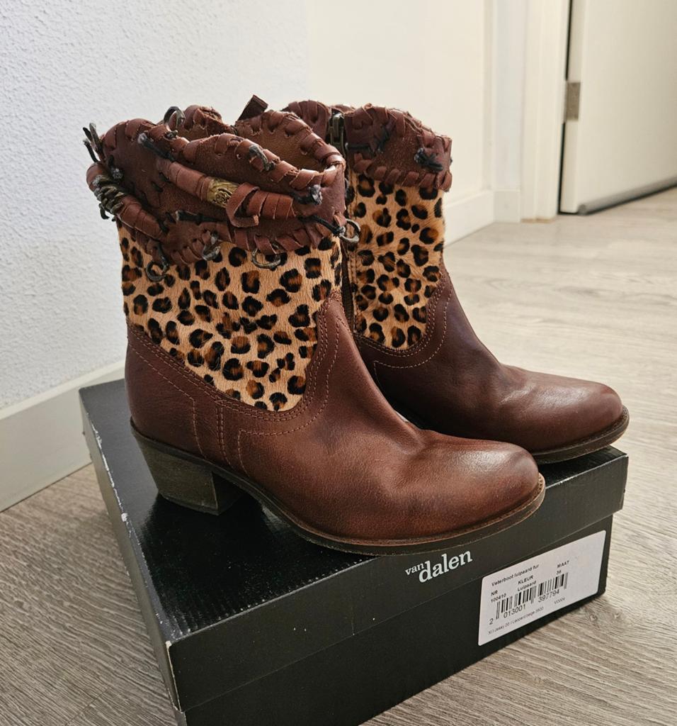 Lederen leopard boots, Kleding | Dames, Schoenen, Ophalen of Verzenden, Zo goed als nieuw, Bruin