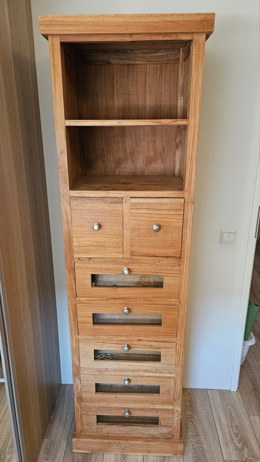 Teak kast 185x50x40, 5 laden of meer, Teakhout, Zo goed als nieuw, 150 tot 200 cm