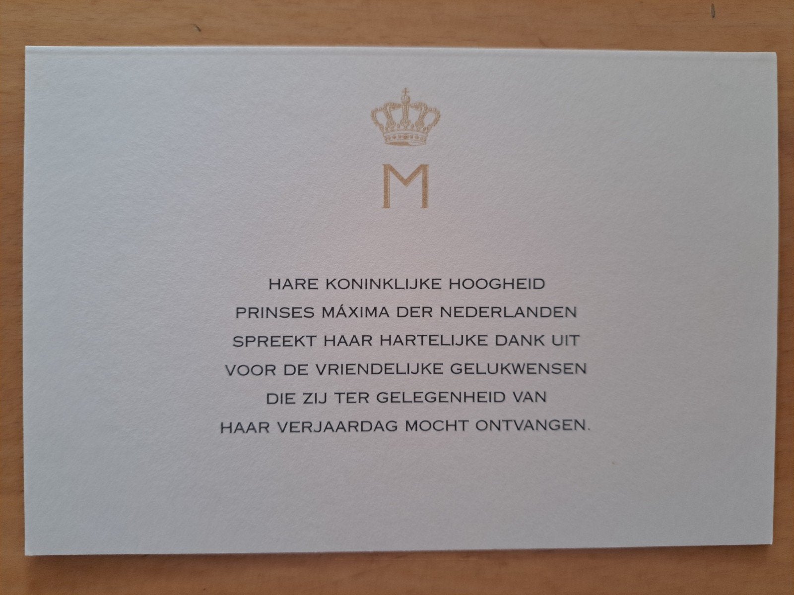 Bedankkaart prinses Maxima uit 2006, Verzamelen, Koninklijk Huis en Royalty, Ophalen of Verzenden, Zo goed als nieuw