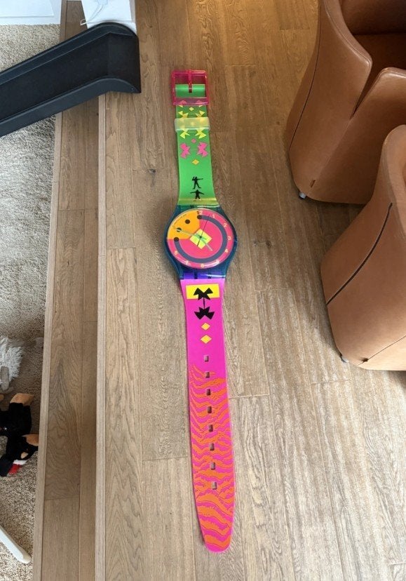 Vintage Maxi Swatch Wandklok – ‘Pink Hurricane’ (1989) KATI, Ophalen, Analoog, Overige merken, Wandklok