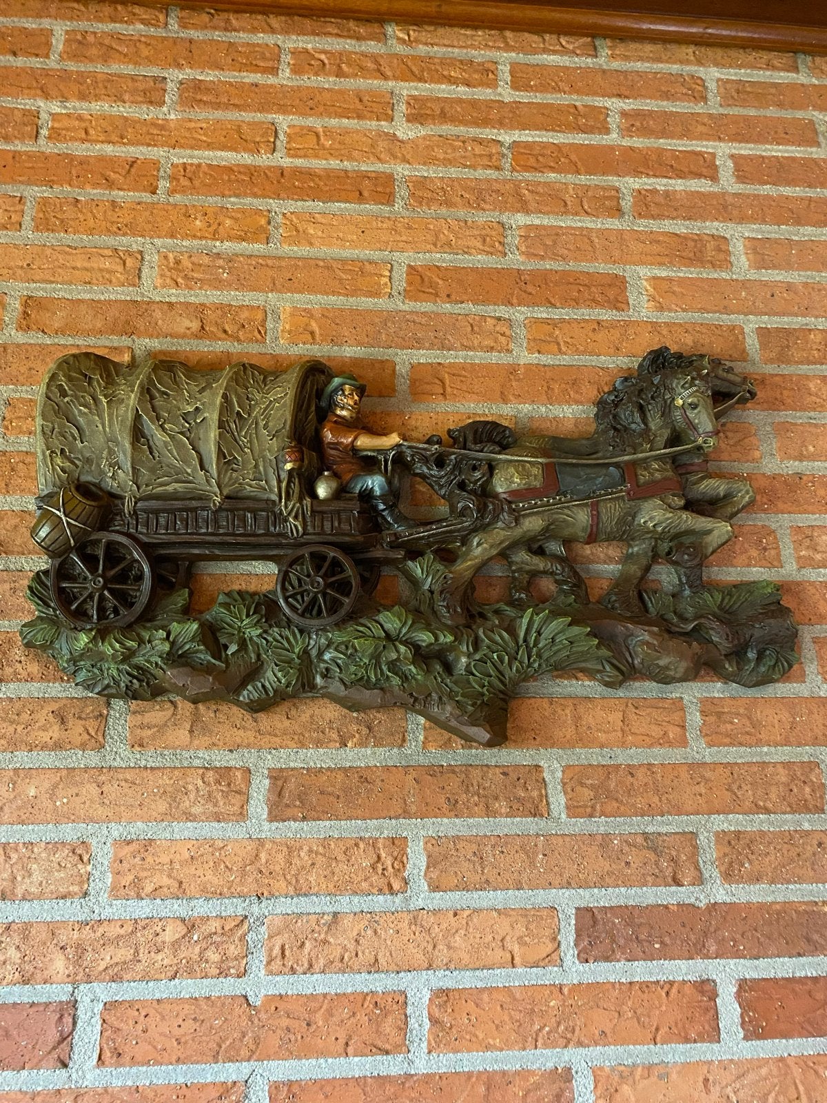 Wanddecoratie: Huifkar met paard en koetsier, Ophalen