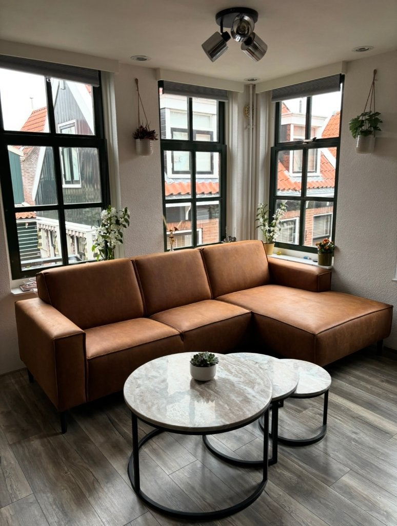 Cognac L-bank / hoekbank, Ophalen, 250 tot 300 cm, Hoekbank, Driepersoons