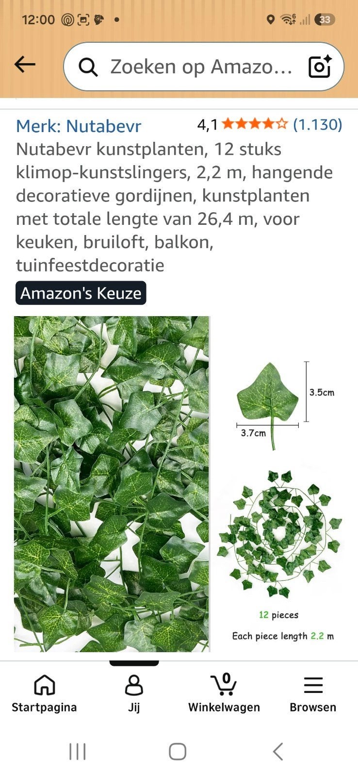 NIEUW Nutabeavr Kunst Klimop Slingers - 24 stuks, 26,4m tota, Groen, Kunstplant, Nieuw, Ophalen of Verzenden