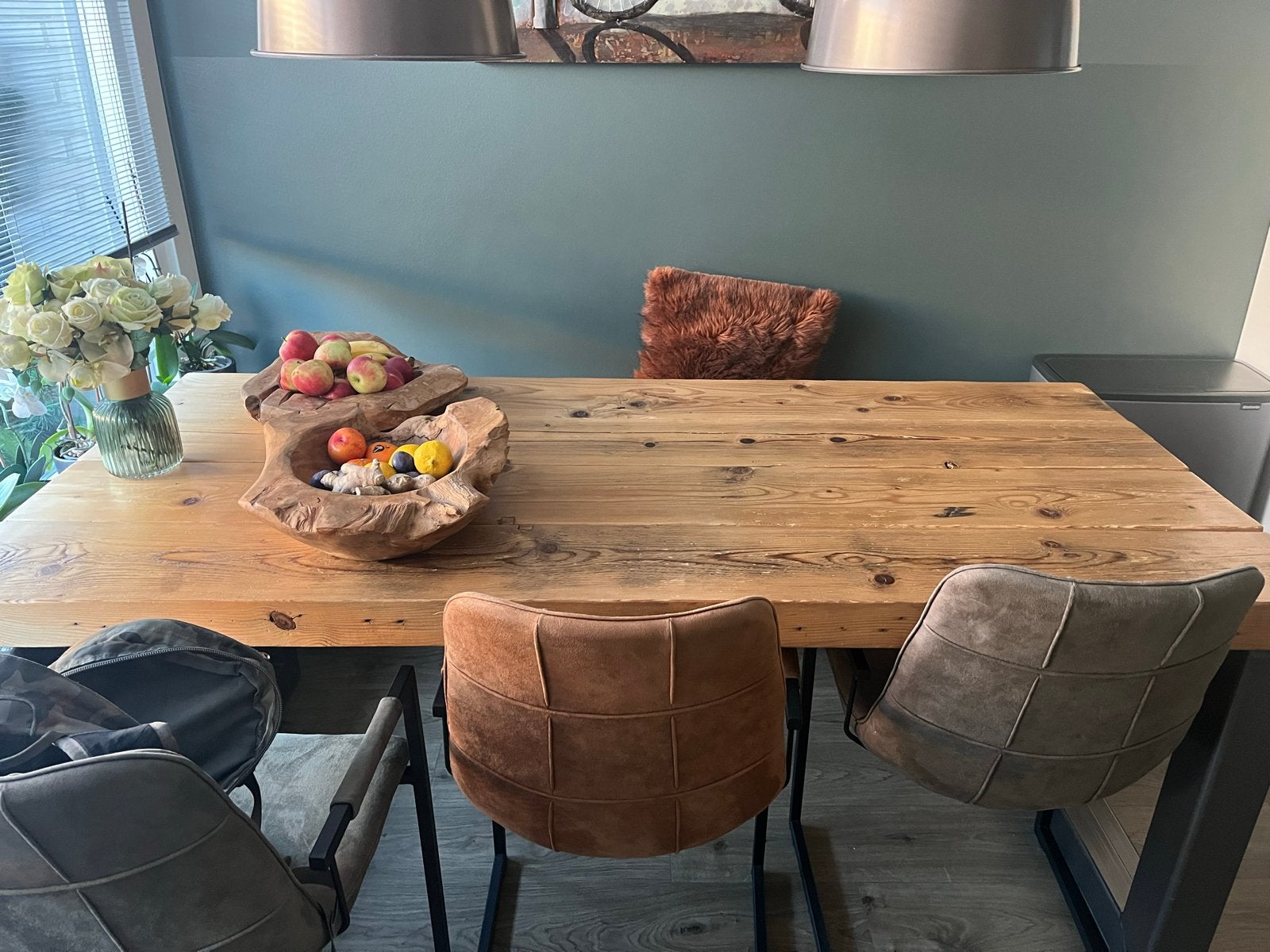 Industriële eettafel van 4 losse planken, Ophalen, Gebruikt, 50 tot 100 cm, 150 tot 200 cm