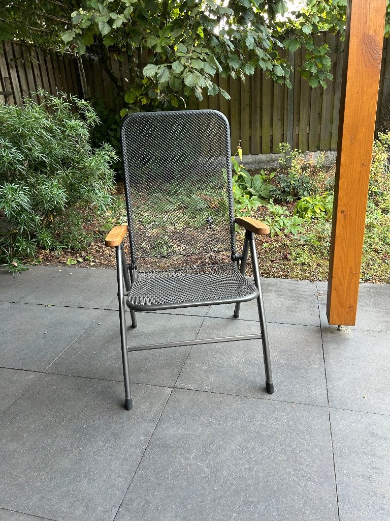 2x Royal Garden tuinstoel met teak leuningen incl kussens, Ophalen, Zo goed als nieuw, Metaal, Verstelbaar