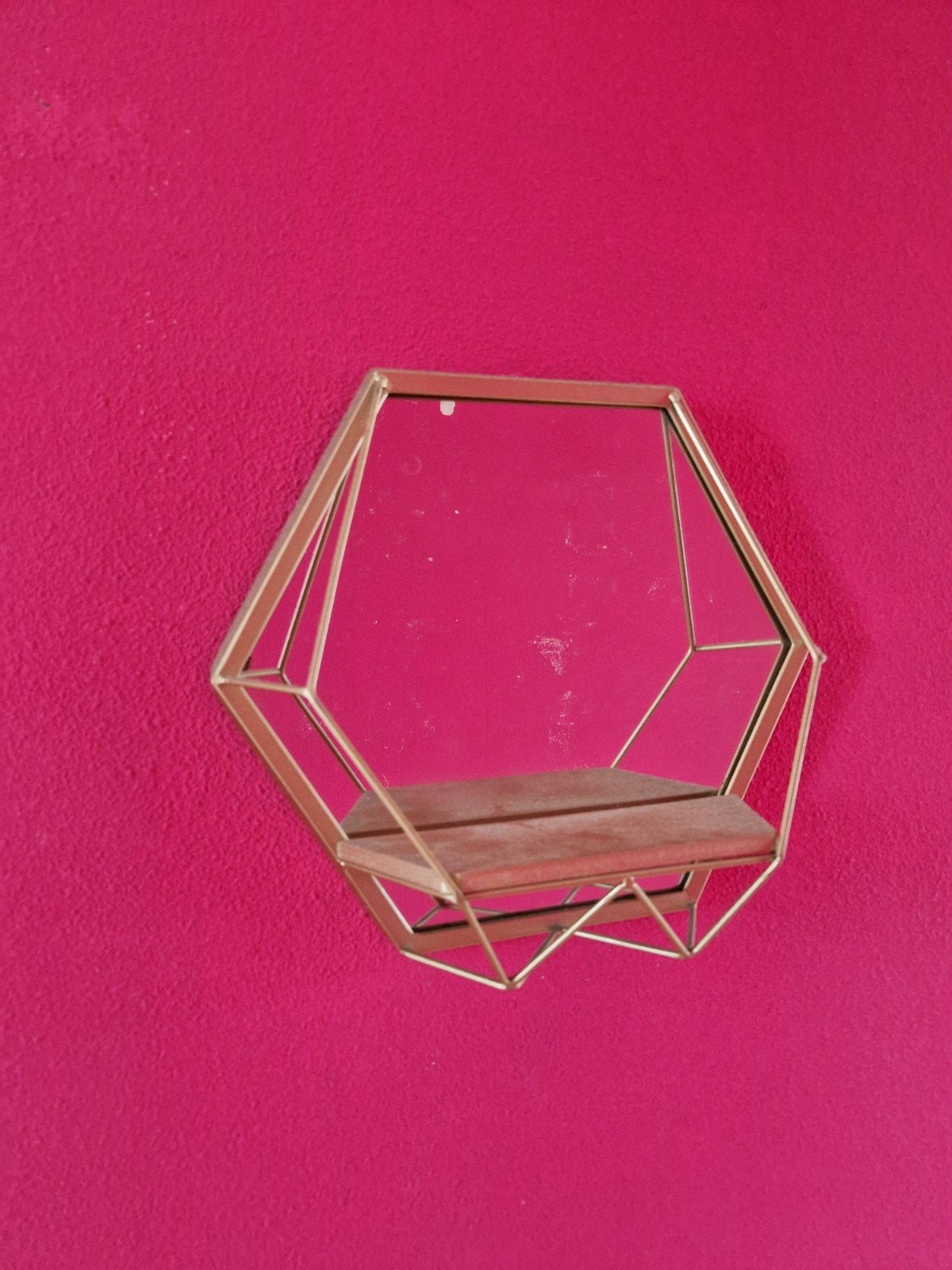 Decoratieve zeshoekige spiegel met plankje, Ophalen, Gebruikt, Overige vormen, Minder dan 50 cm