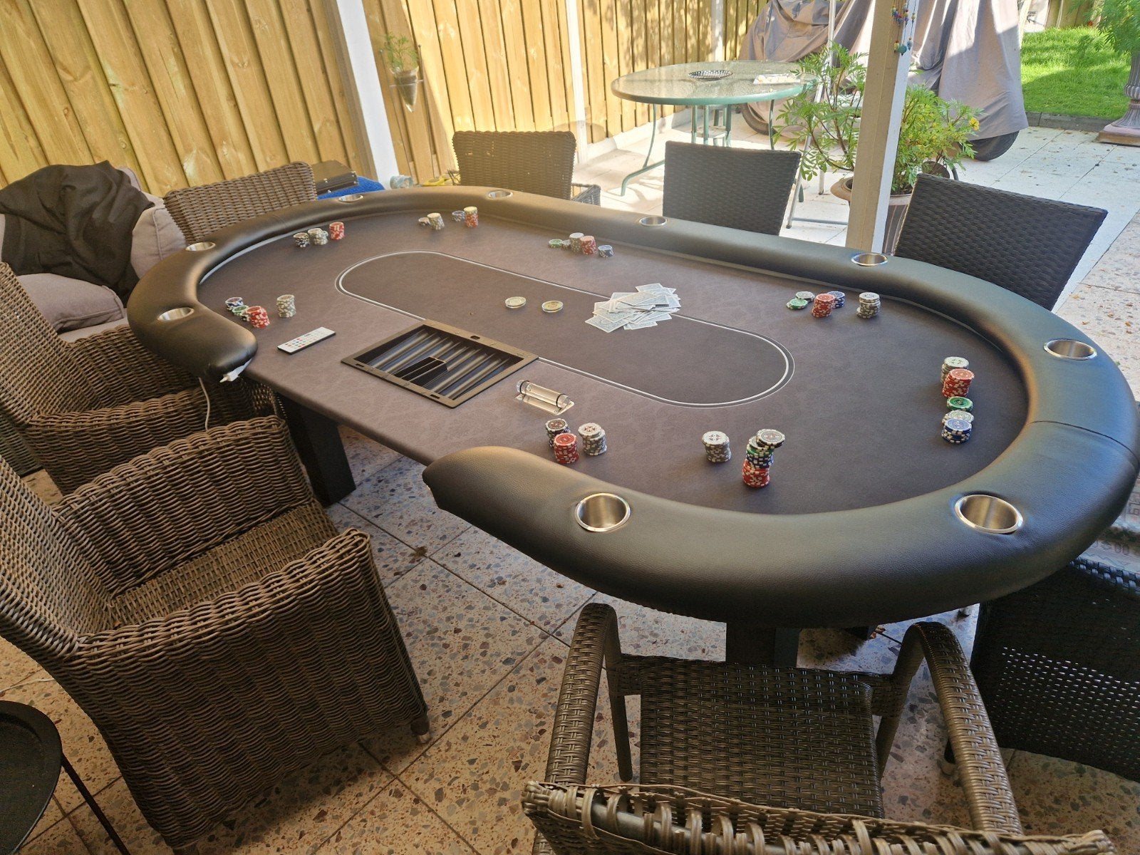 Unieke handgemaakte pokertafel met LED en 9 cupholders, Vijf spelers of meer, Ophalen, Nieuw