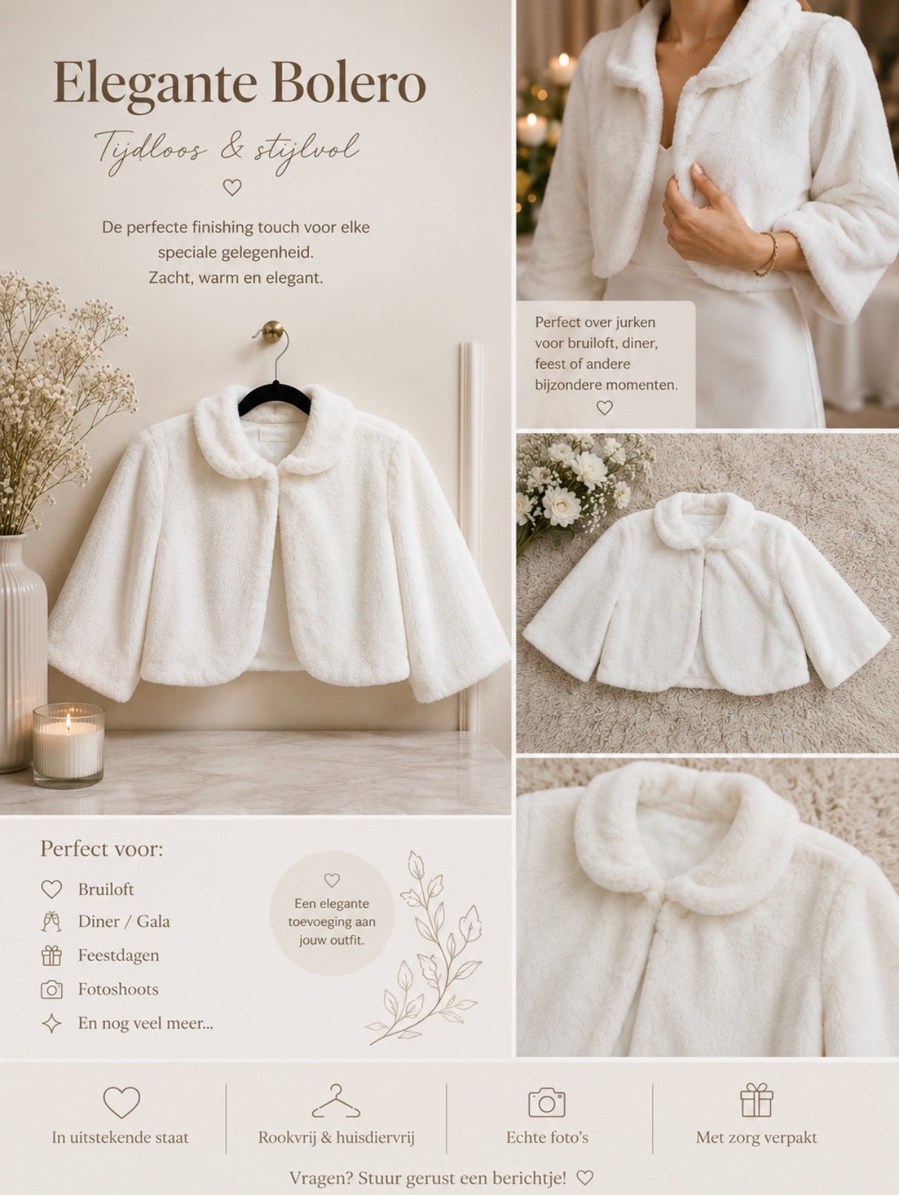 Witte Faux Fur Bolero voor de Bruid, Kleding | Dames, Ophalen of Verzenden, Zo goed als nieuw, Wit, Accessoires