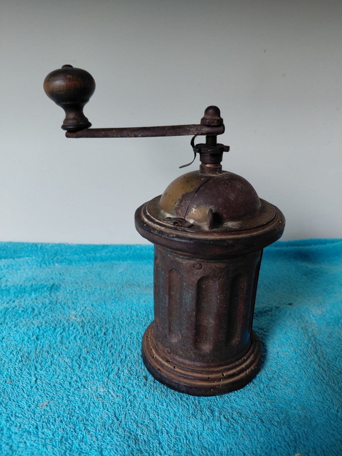 Antieke Koffiemolen Hout-Metaal, Jaren '10-'20, 20cm Hoog, Ophalen of Verzenden