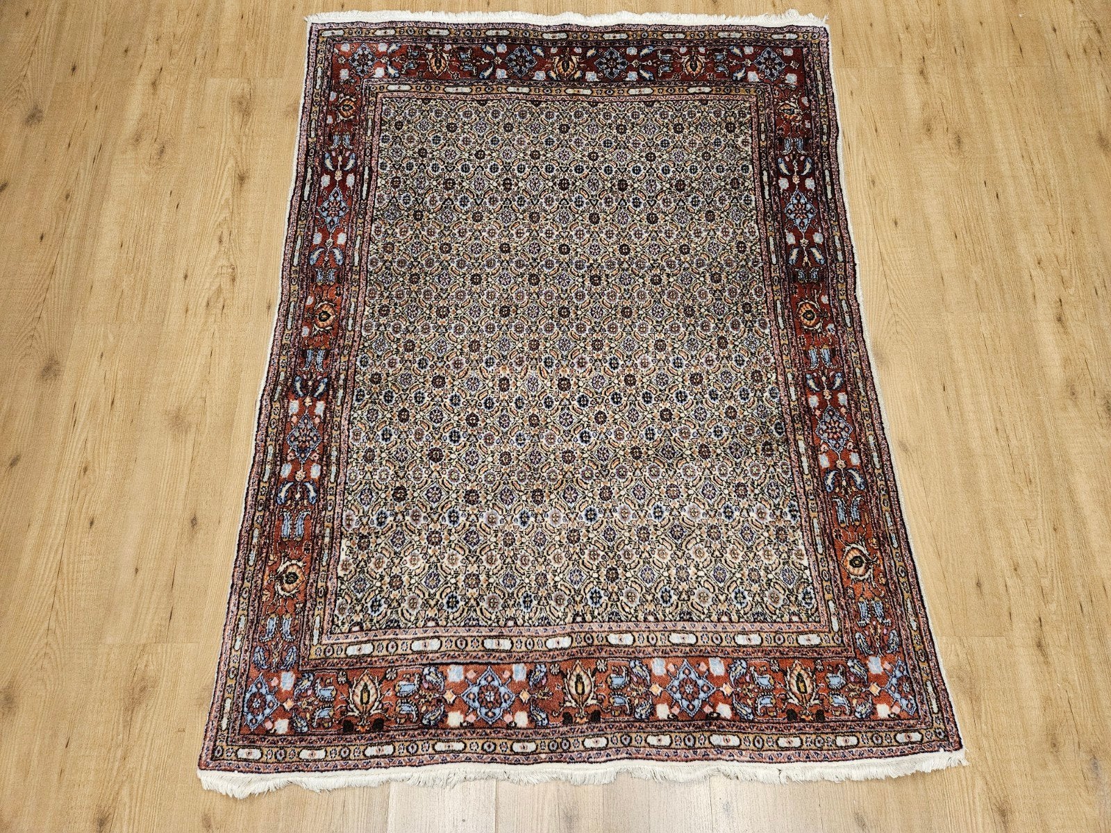 Vintage handgeknoopt perzisch tapijt moud 185x133, Info@SlatsAntiek.nl, Tweedehands, 100 tot 150 cm, Perzisch