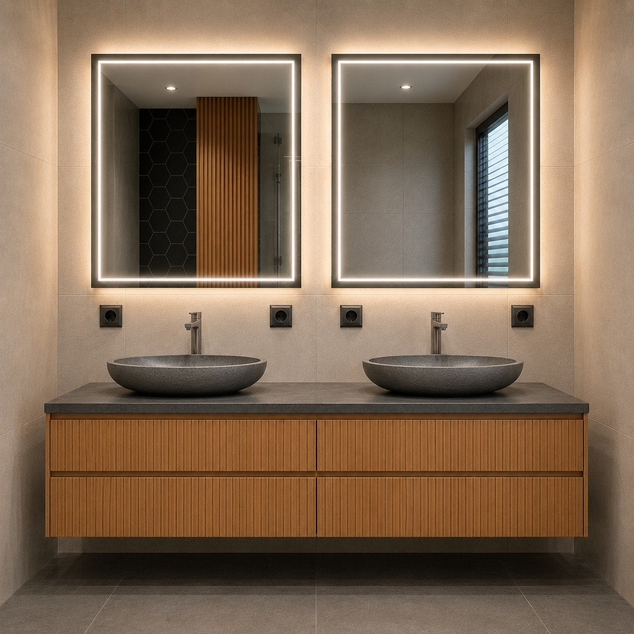 Luxe Eiken Badmeubel met Hartstenen Blad, 100 tot 150 cm, Nieuw, Ophalen of Verzenden, Minder dan 100 cm
