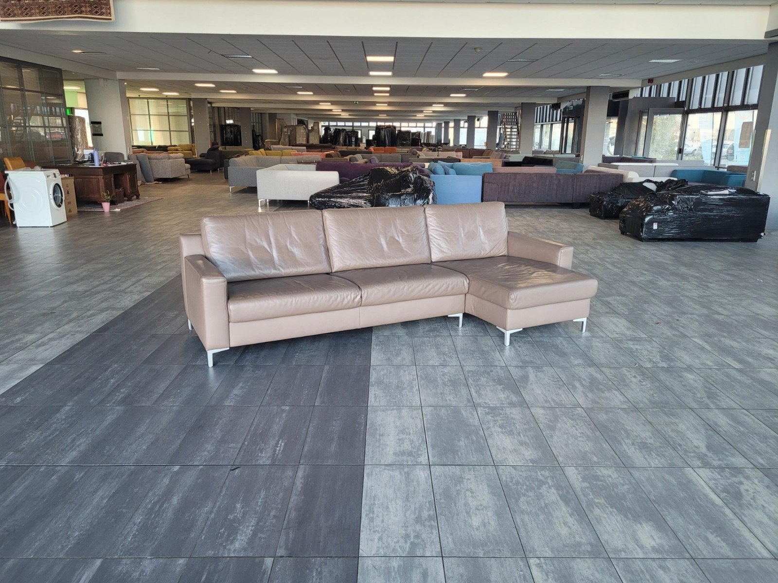 ✅️️️️️️️ GEREINIGD 100% leder taupe hoekbank 295x145 BEZORGE, Huis en Inrichting, 250 tot 300 cm, Stof, 125 tot 150 cm, Hoekbank