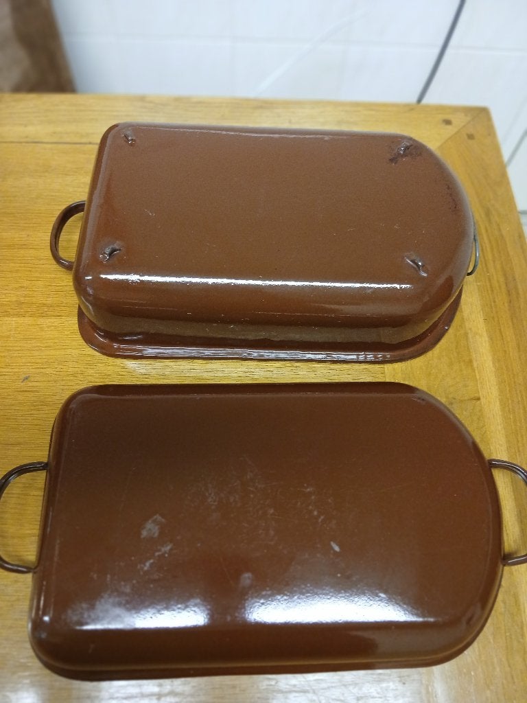 braadslee emaille - bruin - groot email, Gebruikt, Braadpan, Verzenden, Met deksel
