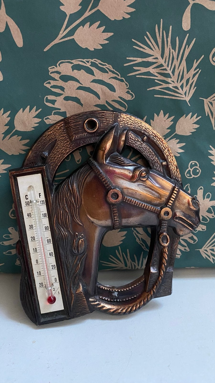 Vintage wandthermometer paard en hoefijzer - 1950/70s, Ophalen of Verzenden