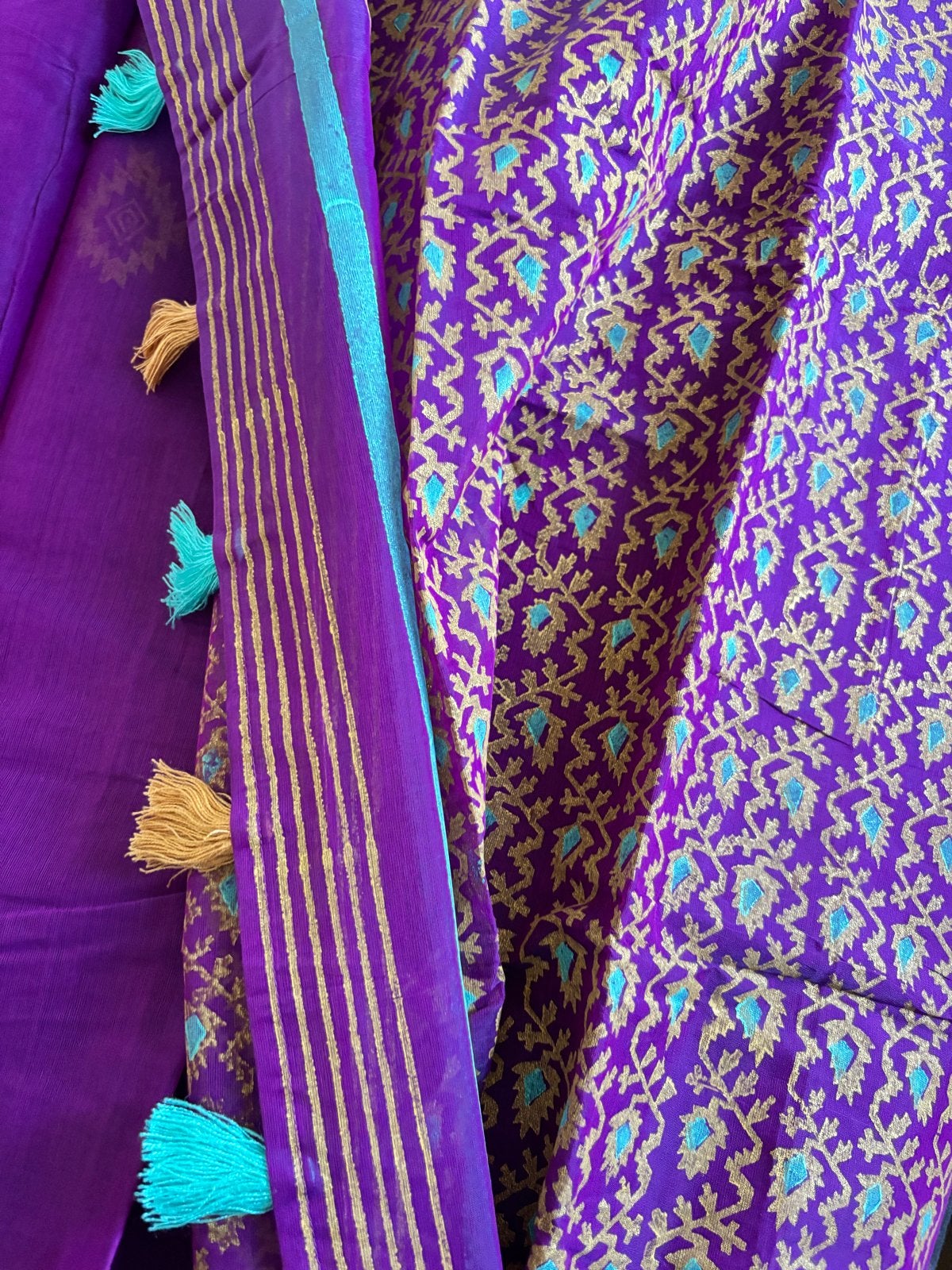 Zamdani Half Zijden Saree met Kant-en-klare Blouse, Ophalen of Verzenden, Nieuw, Maat 38/40 (M), Paars