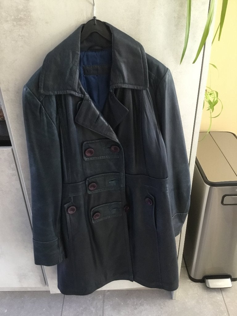 Lange leren dames jas, Maat 38/40 (M), Stick and stones, Blauw, Ophalen of Verzenden