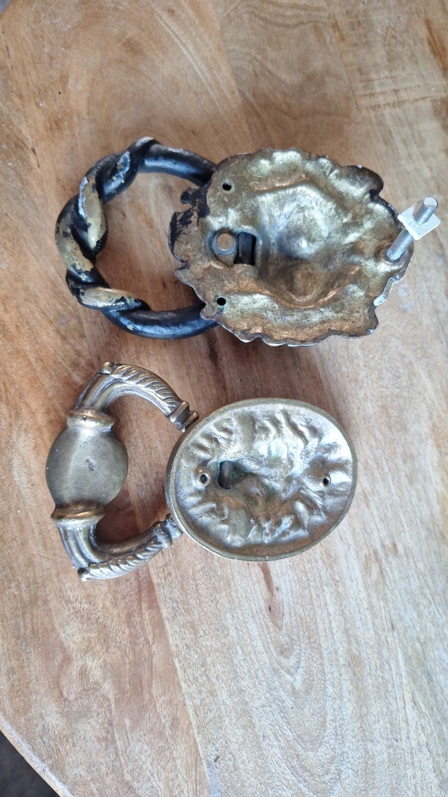 Set van 2 Antieke Messing Leeuwenkop Deurkloppers, Ophalen of Verzenden