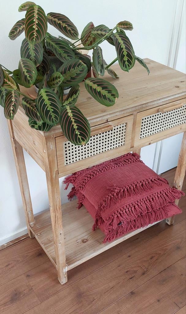 Sidetable, kaptafel, licht hout met webbing Bandung Xenos, Huis en Inrichting, Tafels | Sidetables, Ophalen, 25 tot 50 cm, Rechthoekig