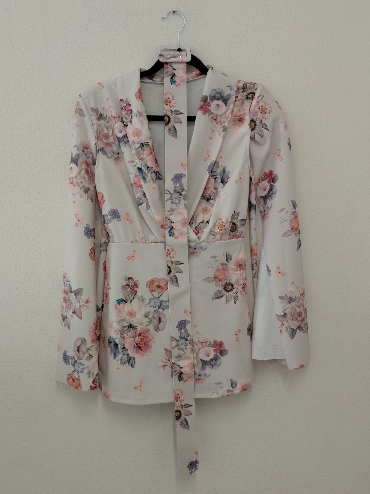 Elegant Long-Sleeve Floral Skort Romper, Kleding | Dames, Ophalen of Verzenden, Zo goed als nieuw, Wit