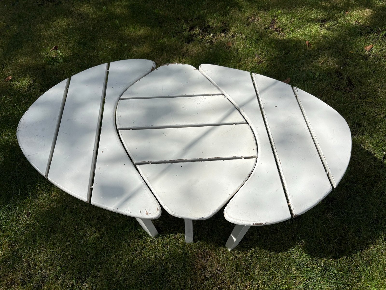 Vintage bijzettafels / salontafel set, wit, 3-delig, Tuin en Terras, Ophalen, Gebruikt, Ovaal, Hout