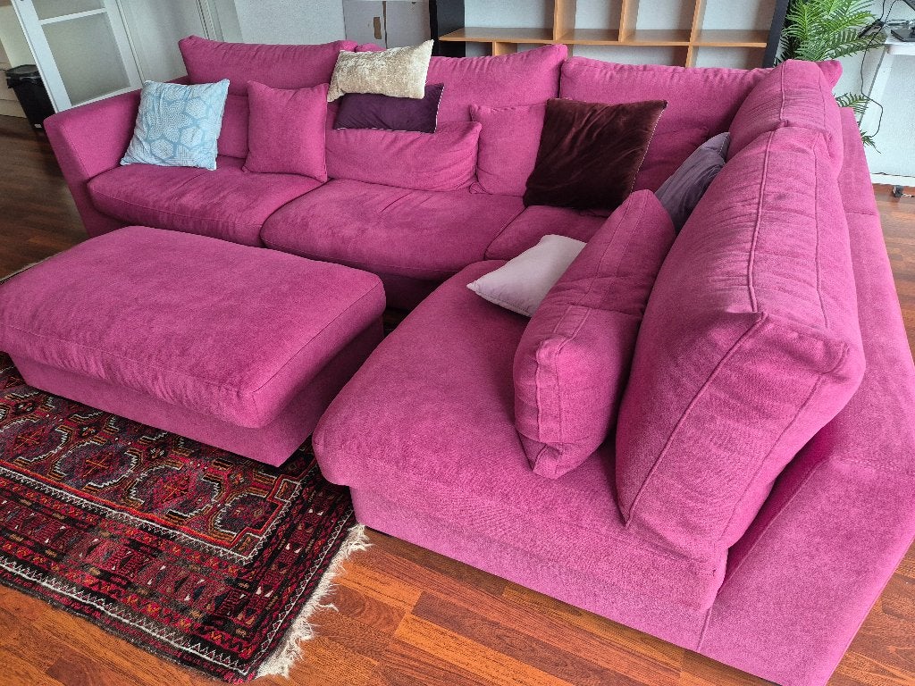 Zeer mooie Hoekbank met Hocker - Fuchsia Velours (Room108), Ophalen, Zo goed als nieuw, Stof, Modern