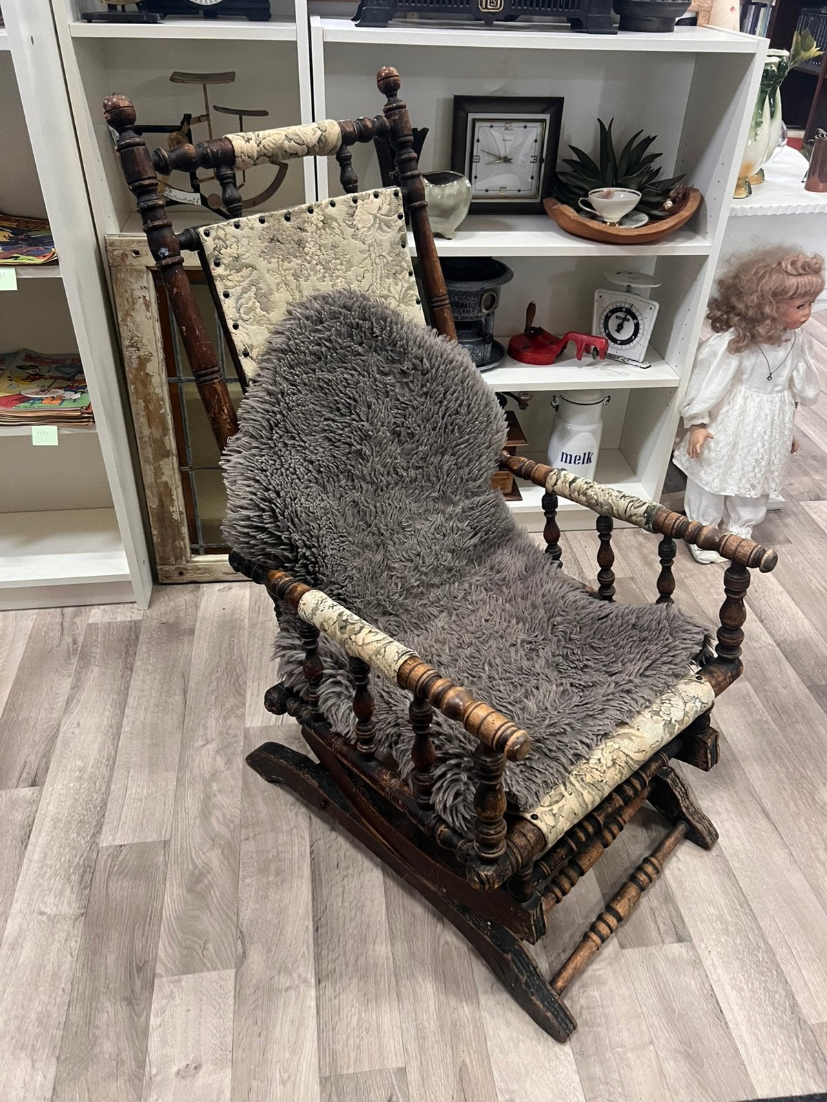 Antieke Amerikaanse Schommelstoel op Veren (Platform Rocker), Antiek en Kunst, Ophalen of Verzenden