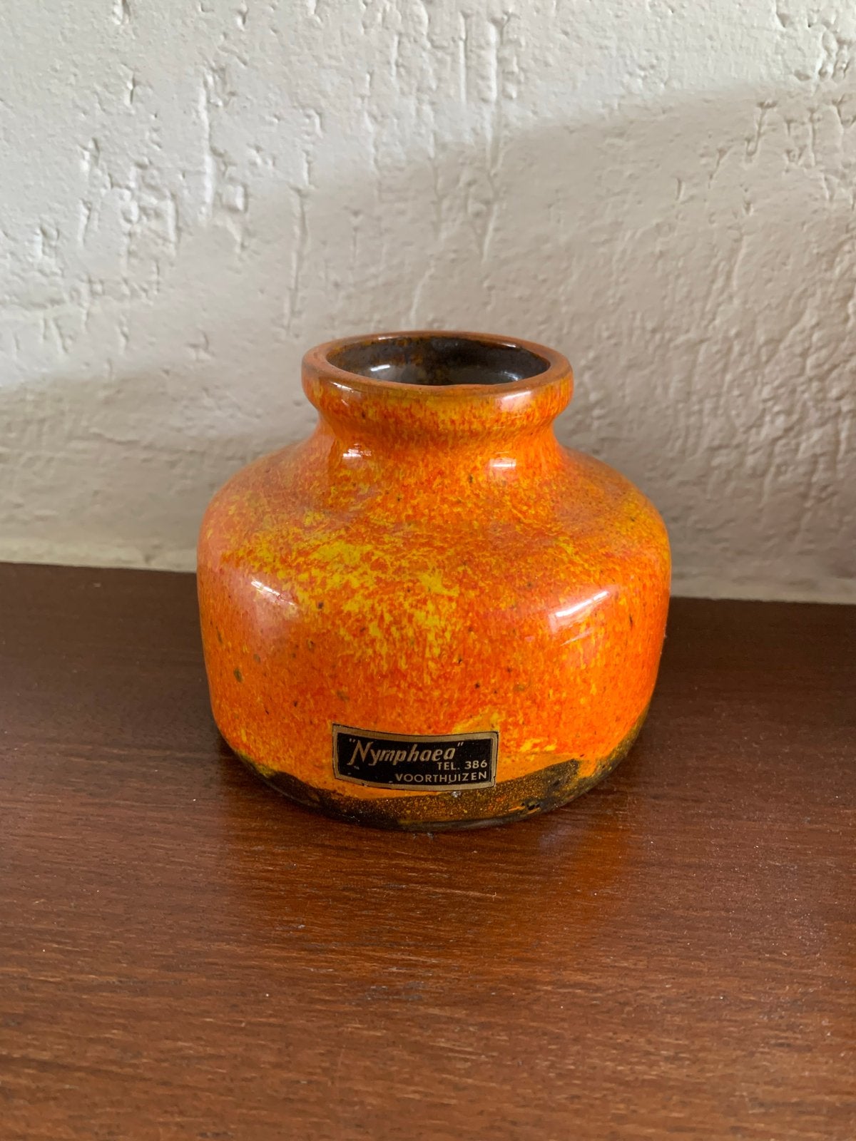 Vintage Nymphaea Vaasje - Oranje Fat Lava Keramiek, Ophalen of Verzenden