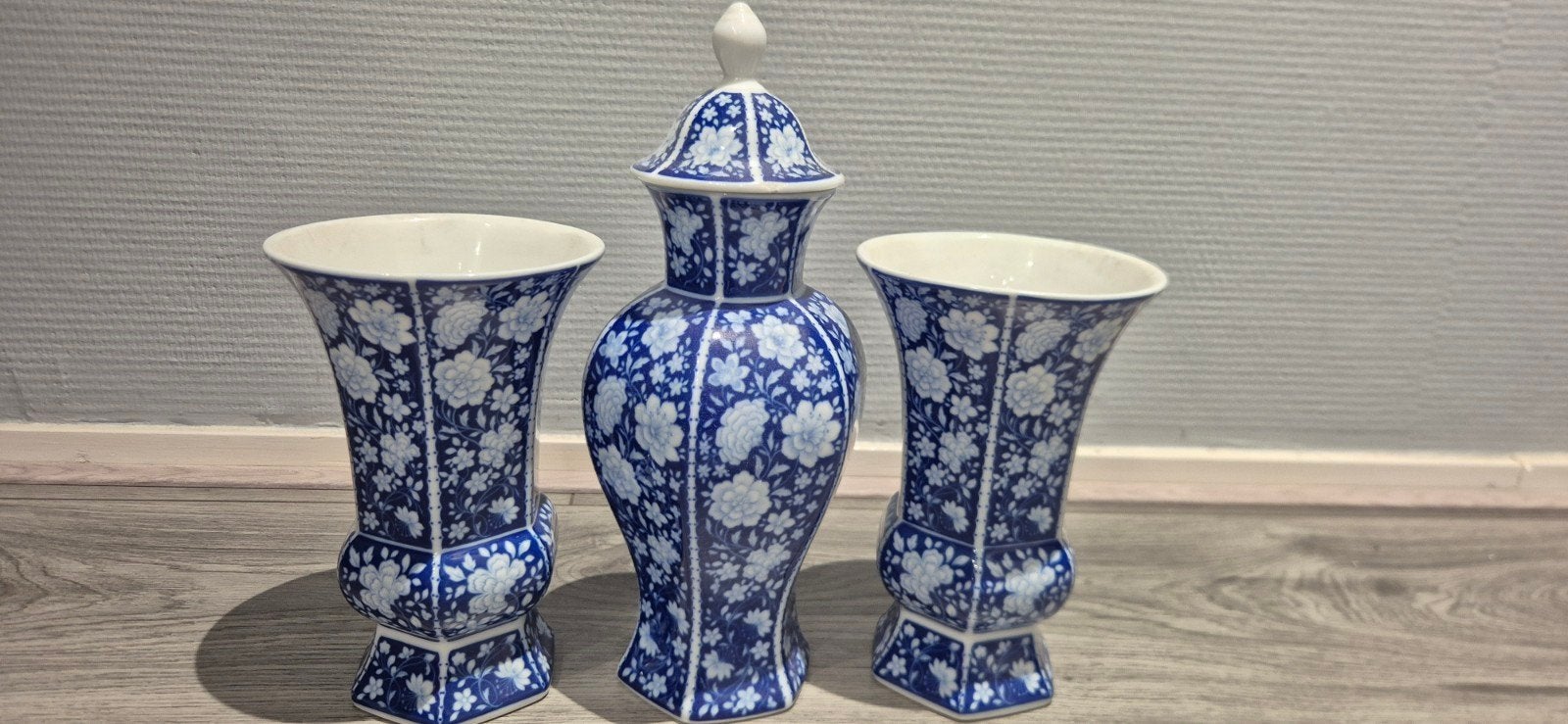 Set van 3 blauw-witte vazen van Bareuther Waldsassen, Ophalen of Verzenden