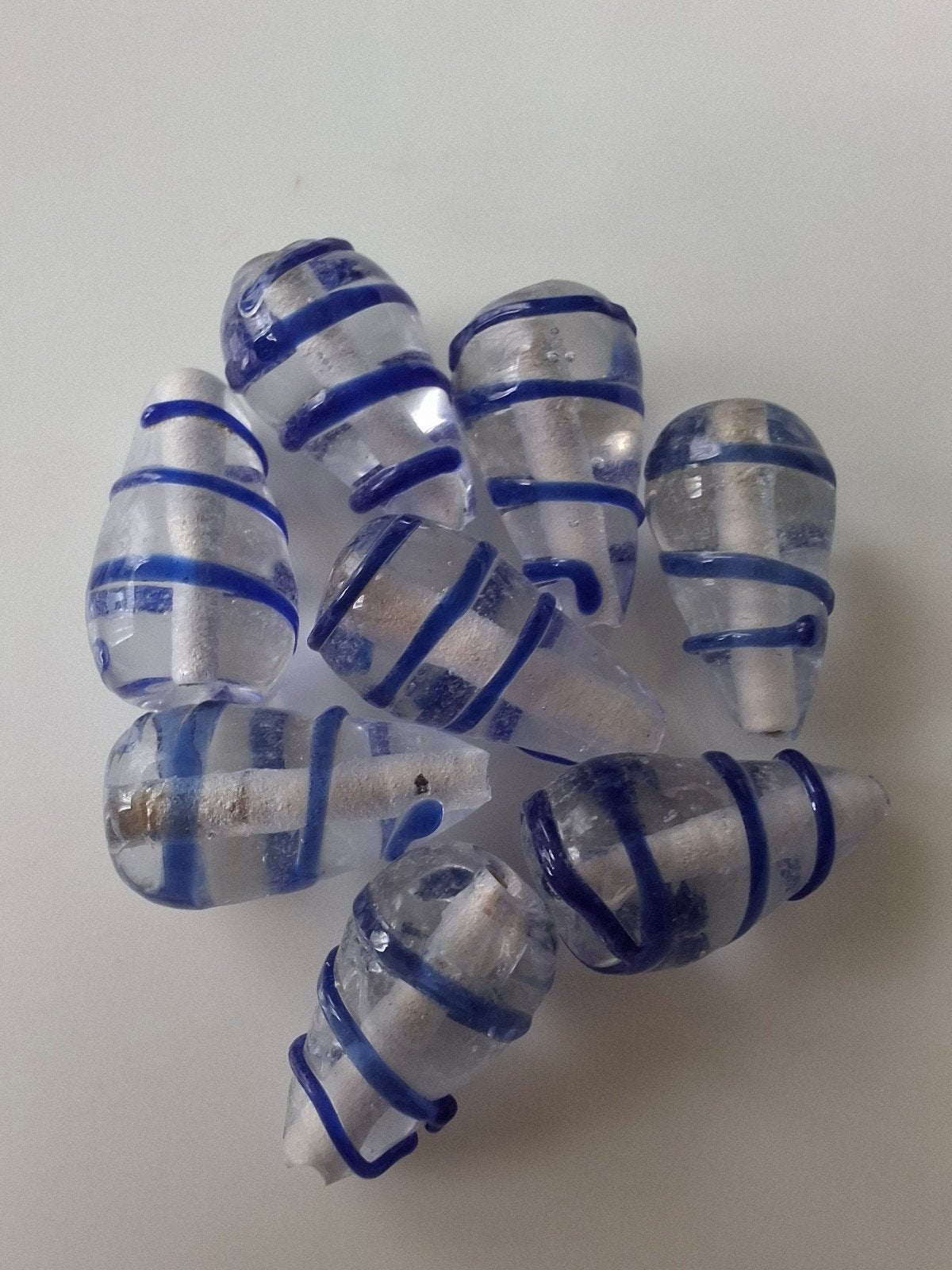 8 stuks lampwork glaskralen blauw transparant kralen, Kraal, -, -, Nieuw