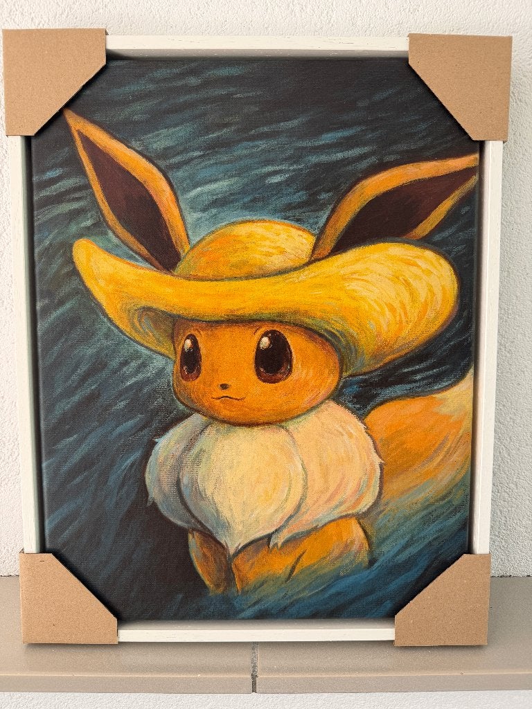 Pokémon x Van Gogh - Pikachu Canvas 45x35 baklijst wit, Hobby en Vrije tijd, Verzamelkaartspellen | Pokémon, Ophalen of Verzenden